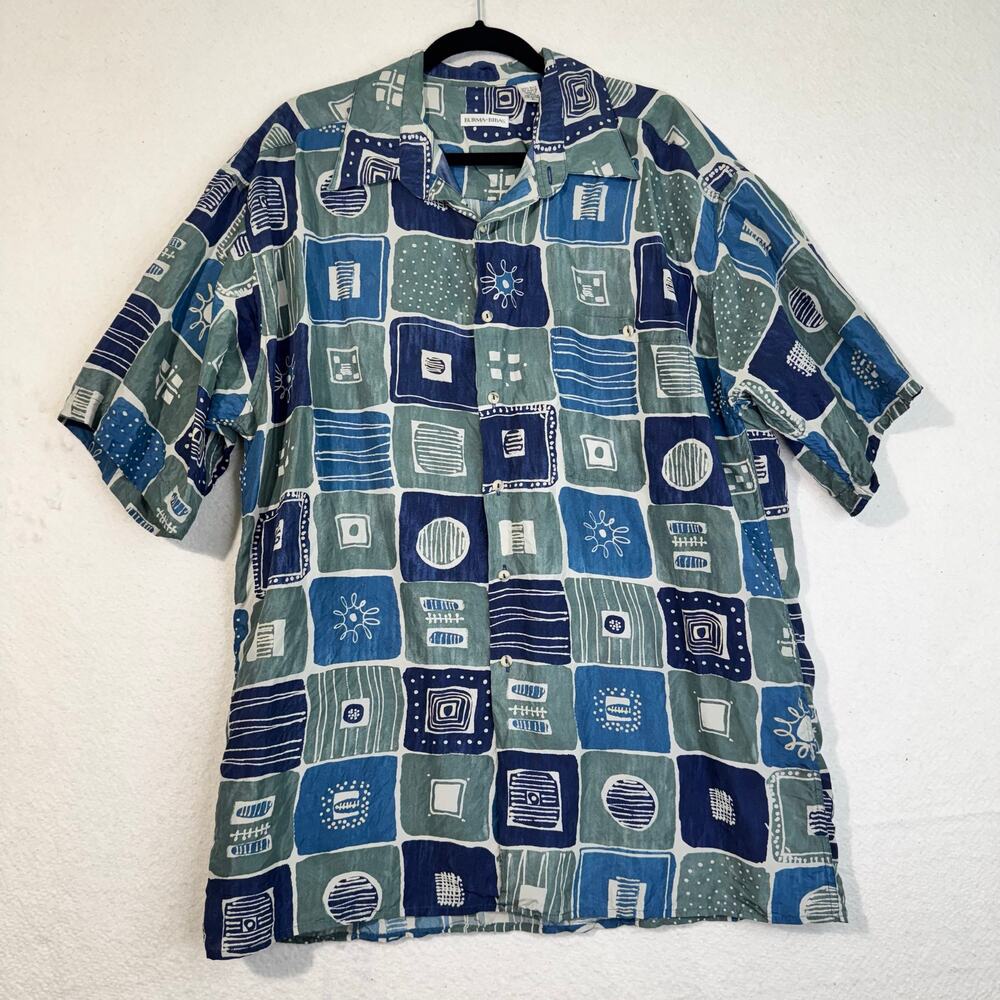 Burma Bibas Silk Button-Up Short-Sleeve Abstract Shirt Men's Size X-Large XL VTG